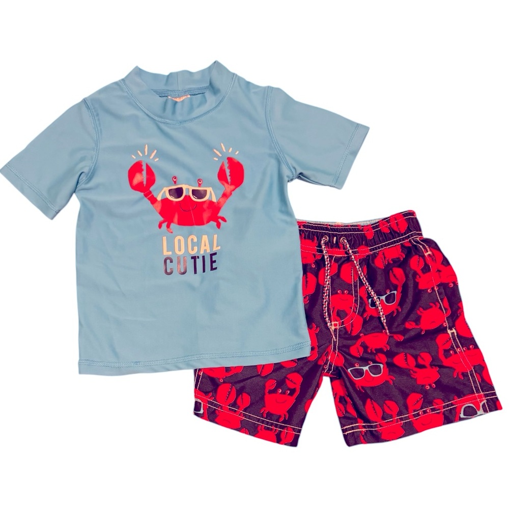 Toddler Swim Trunks & Rash Guard Swim Shirt 🦀